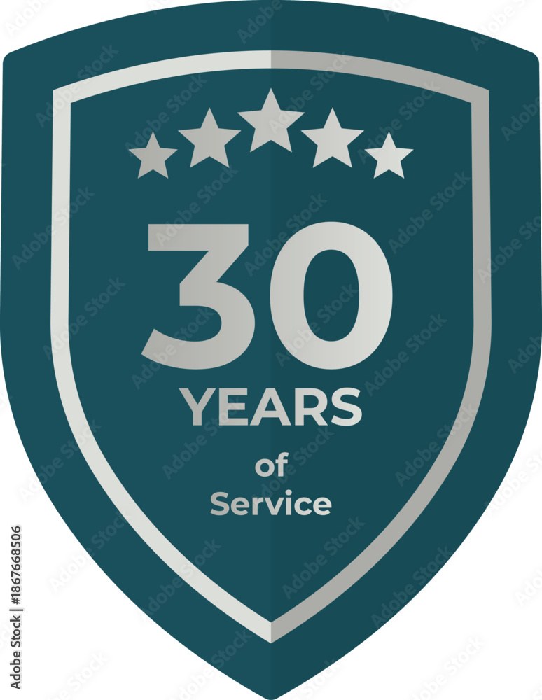 Thirty Years Of Service Shield Badge Icon