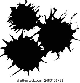 Three Black Ink Splash Blots Cluster