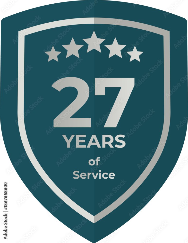 Twenty Seven Years Of Service Shield Badge Icon