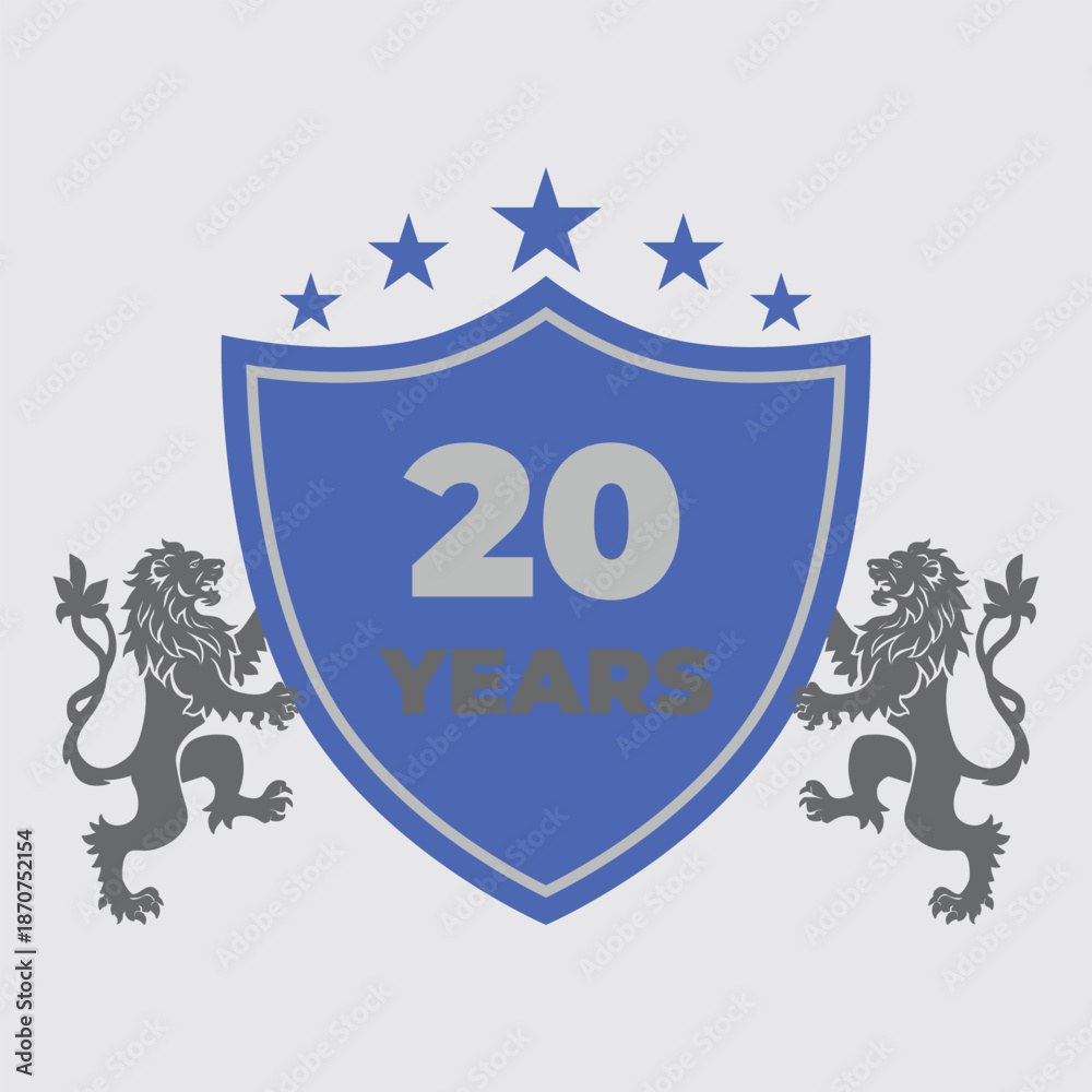 Twenty Years Of Service Lion Shield Badge Icon