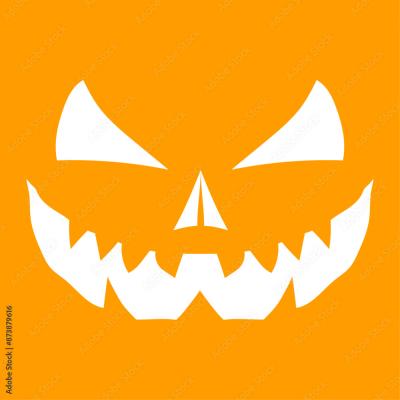 Halloween Pumpkin Face White Jagged Grin on Orange