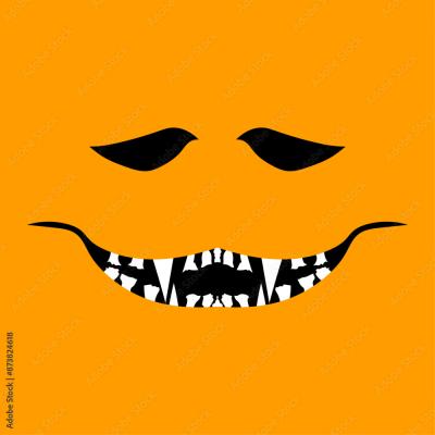 Halloween Scary Face Sleepy Eyes Toothy Grin
